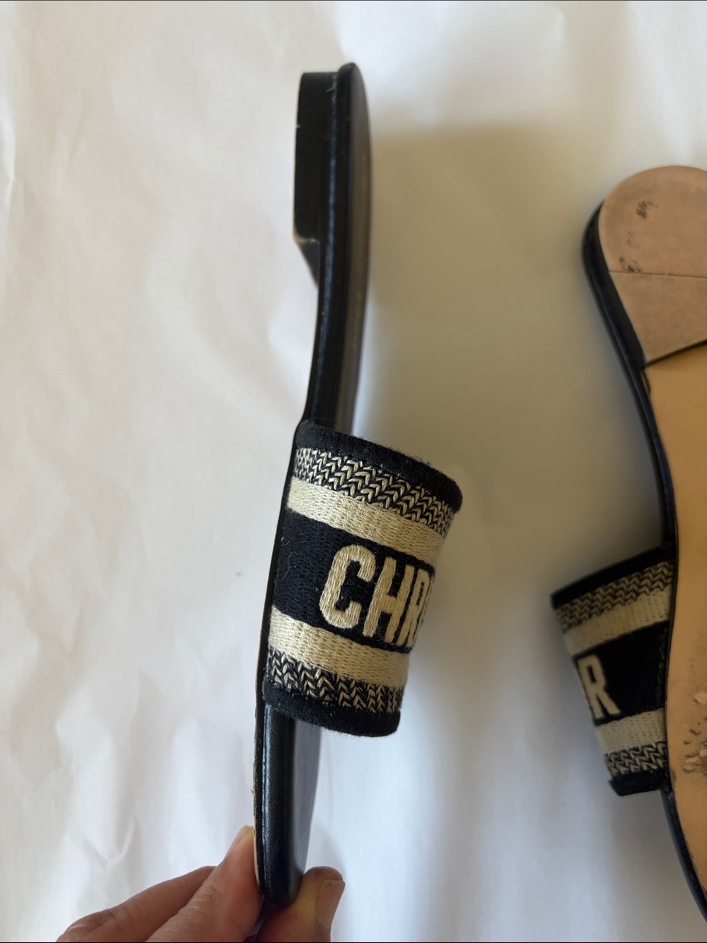 Christian Dior Black and Cream Logo Espadrille Slide Size 37 Made in Italy Sold - Picture 11 of 13